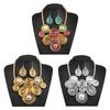 Statement Jewelry Set with Flower Cluster Design, Faux Bead Look Necklace and Matching Earrings for Outfit Styling