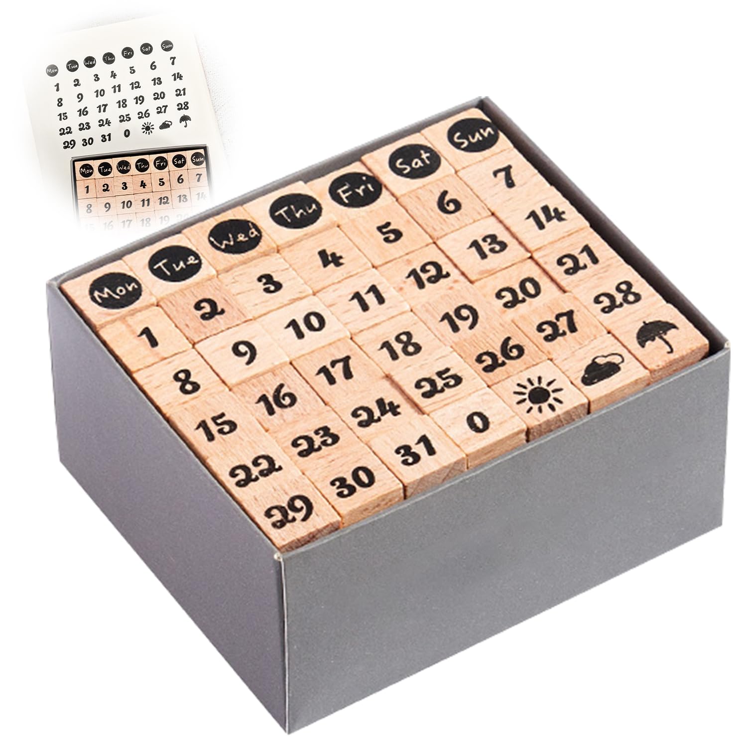 

TVETE Wooden Stamp Planner Set and Simple for Everyday and More (42 Stamps) - Small, Compact, Planning, DIY, (Gray) серый