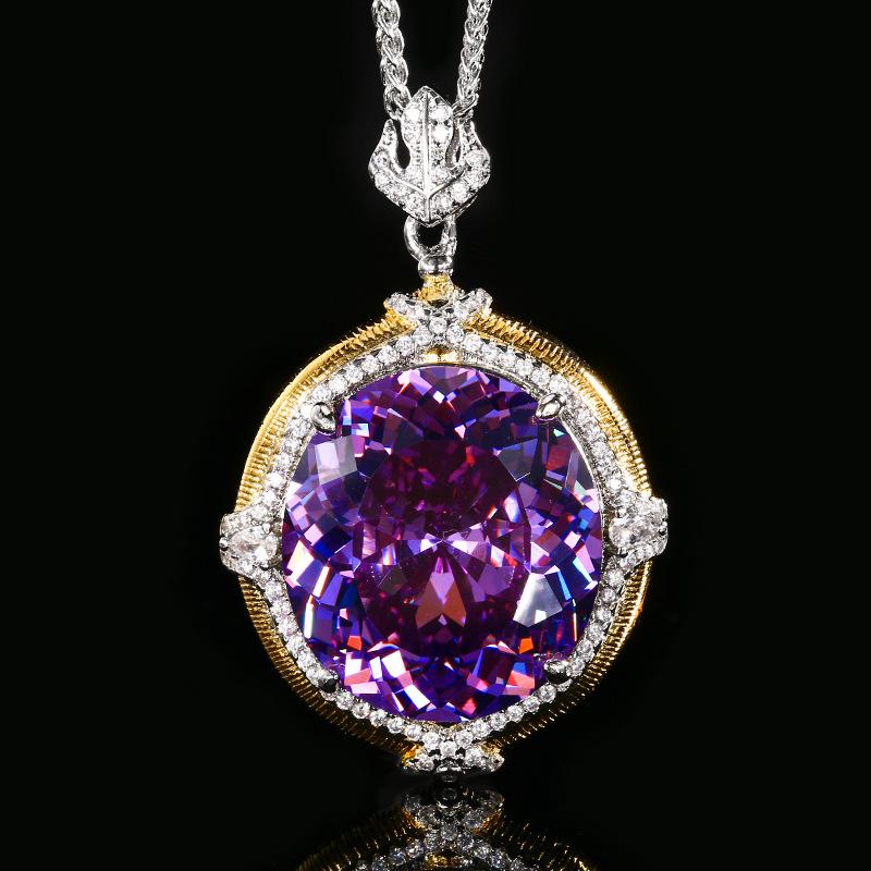 Jewelry Copper Bottom Gold-Plated Simulation Blue Spinel Temperament Retro Pendant Necklace Stone 18 * 20