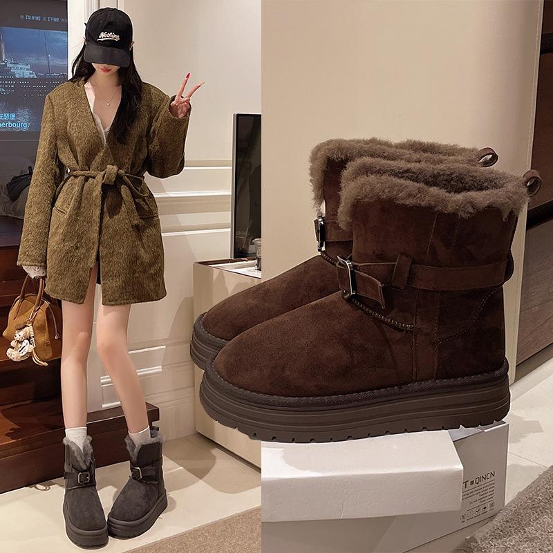 Women's Large Size Soft Sole Heightening Winter Warm Fur One Snow Boots Padded Lined Ankle Boots Anti-slip Hiking Casual Sports Cotton Boots