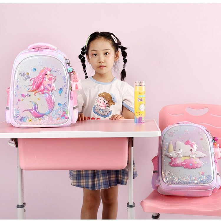 Cosbanana Hello Kitty Princess Ariel Backpack for Elementary School Lightweight Backpack with Sequins and Perfect for Girls and School and New a Great