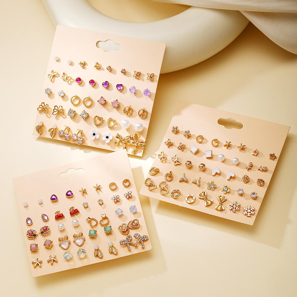 European and American style gold star stud earrings set combination women's heart-shaped light luxury high-end earrings