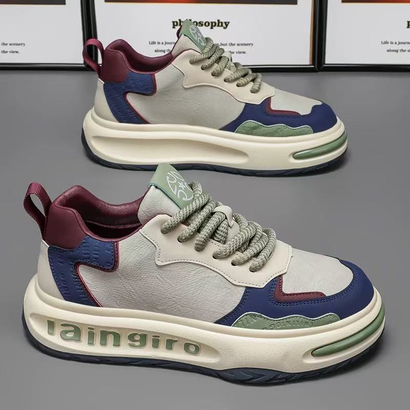 

Модные туфли Daddy 2025, весна, новые мужские повседневные туфли из нескользящей кожи для серфинга, трендовые универсальные туфли на платформе с увеличенным каблуком 44 зелёный