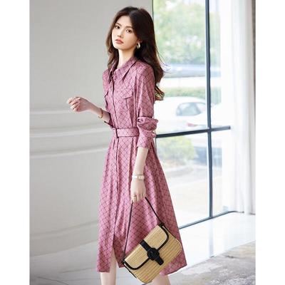 Women's Elegant A-Line Shirt Dress with Belt