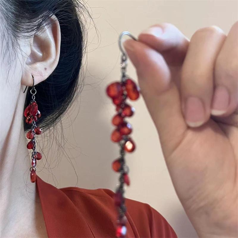 

Red Crystal Tassel Pendant Earrings For Women Fashionable Personalized Daily Accessory Party Zircon Birthday Gifts червоний