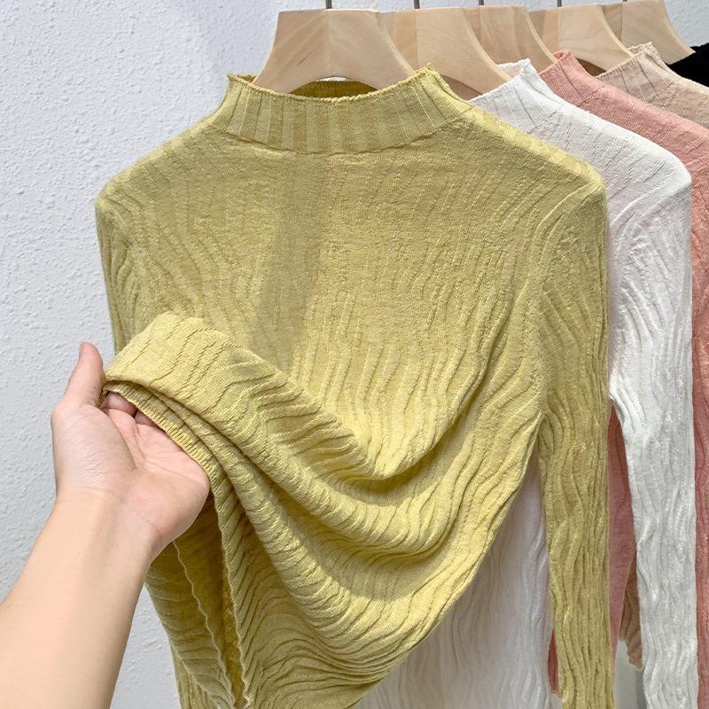 Women's Autumn and Winter New Texture Sweater Oat Semi-turtleneck Long-sleeved Slim-fit Knitted Bottoming Shirt