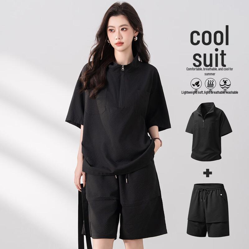 Baleno Summer Half-Zip T-Shirt & Shorts Set L