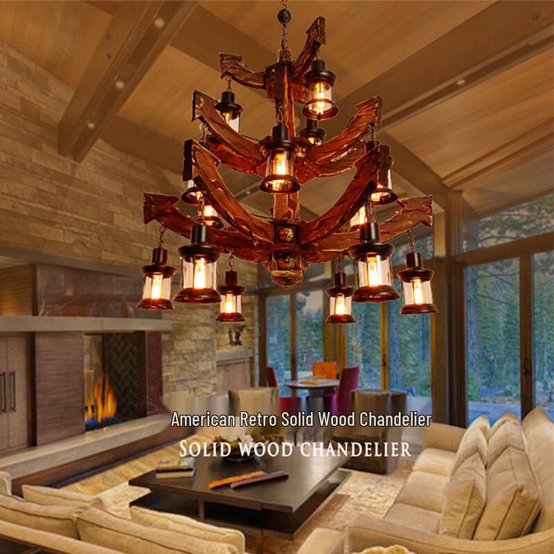 oeny American Retro Industrial Boat Wood Chandelier