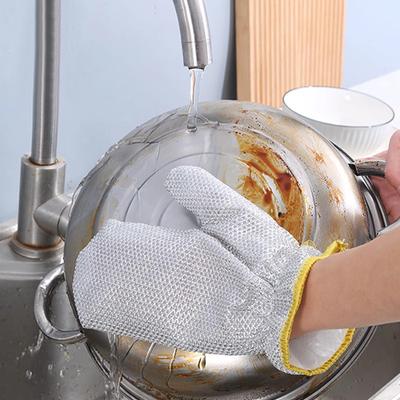 Housework Cleaning Gloves Steel Wire Ball Dishwashing Gloves Waterproof Brush Oil Bowl Artifact Household Cleaning Silver Glove