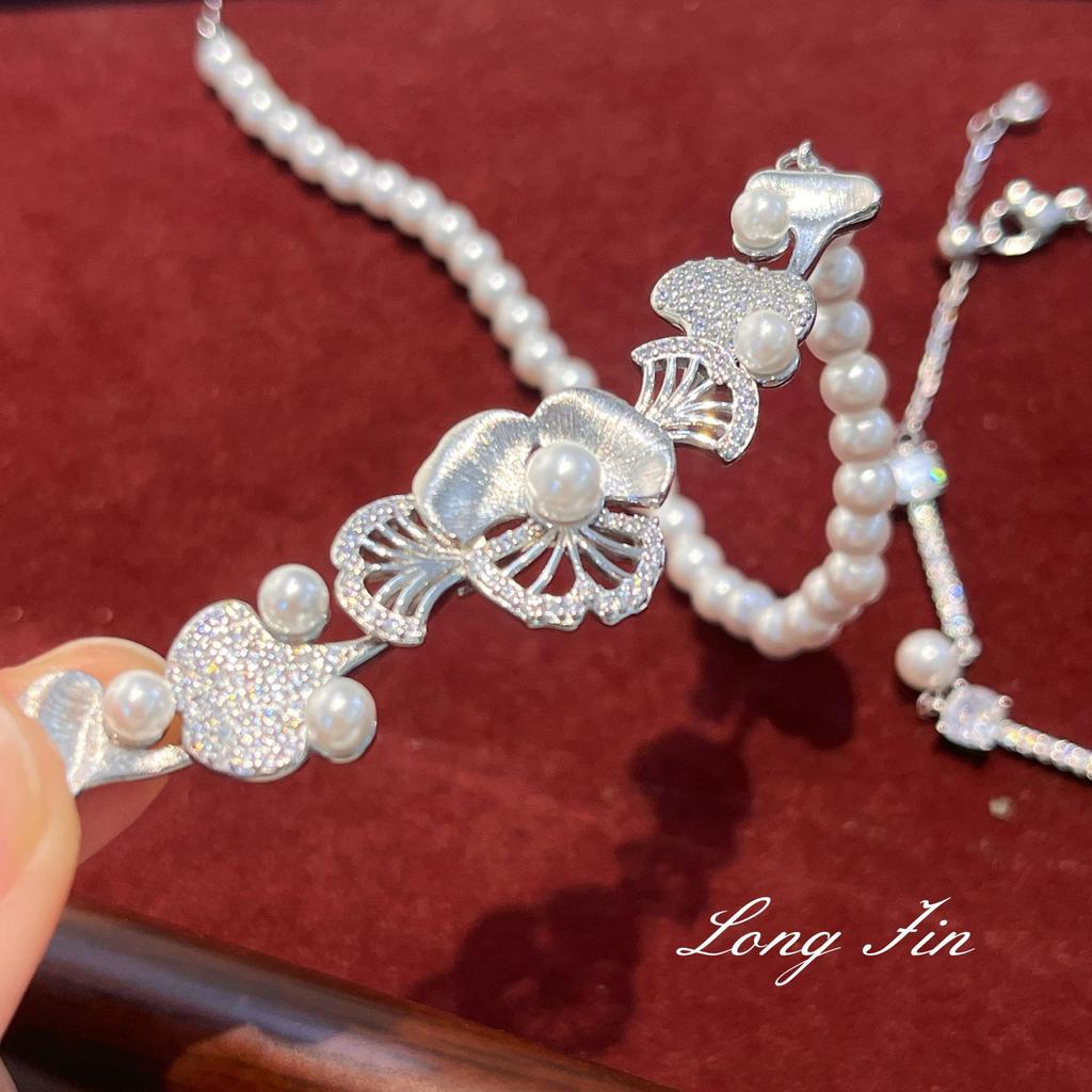 Coole Samt Ginkgo Biloba Halskette Zirkon Mikro-Eingelegt Perlenarmband Premium Leichter Luxus Set