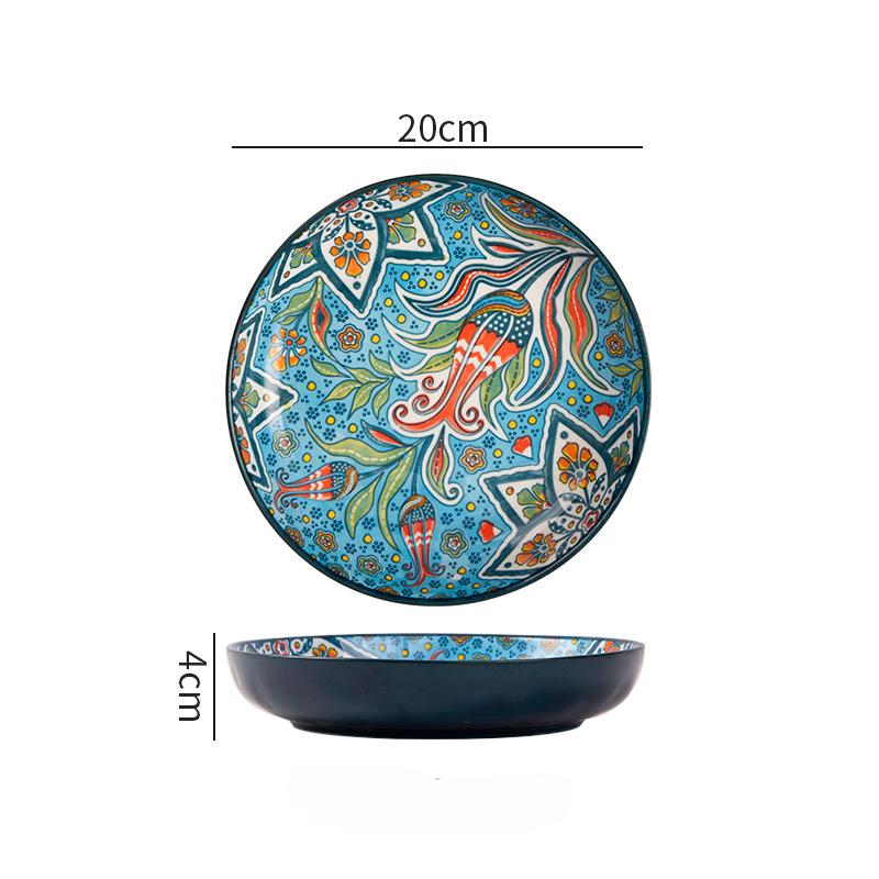 17.5cm/20cm Bohemian Ceramic Plate Creative Fruit Plate Steak Plate Deep Plate Round Plate Tableware