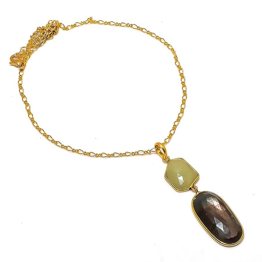 Labradorite, Onyx Gemstone 925 Sterling Silver Jewelry Necklace 20" GK-7551