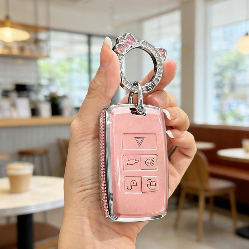 [ Side Diamonds ] 4 Buttons TPU Car Key Case Cover Shell Fob for Jaguar XE XF F-PACE & Land Rover Range Rover Evoque Discovery S
