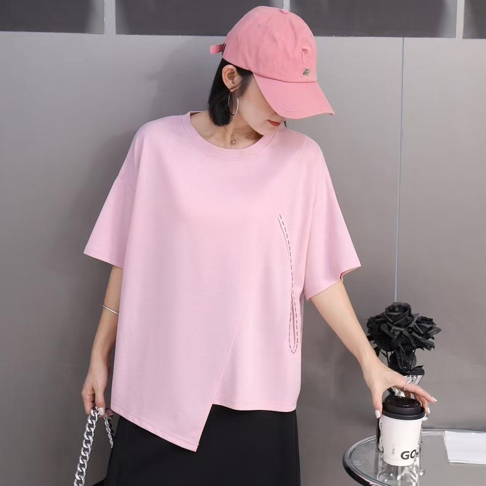 DIMANAF 2025 Vară Solid Mărimi Mari Tricou Femei Mânecă Scurtă Topuri Lungi Largi