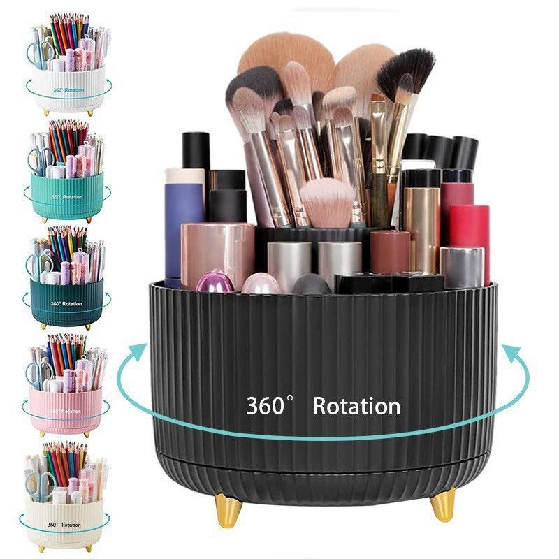Rotating Plastic Pen Holder & Cosmetic Organizer - Luxurious Desktop & Tabletop Storage Solution