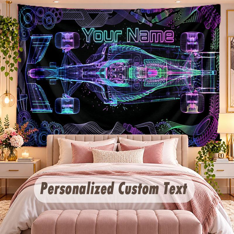 Car Racing (18) Theme Wall Tapestry Customized With Name Text Personalized Hanging Tapestry For Bedroom Living Room Decor