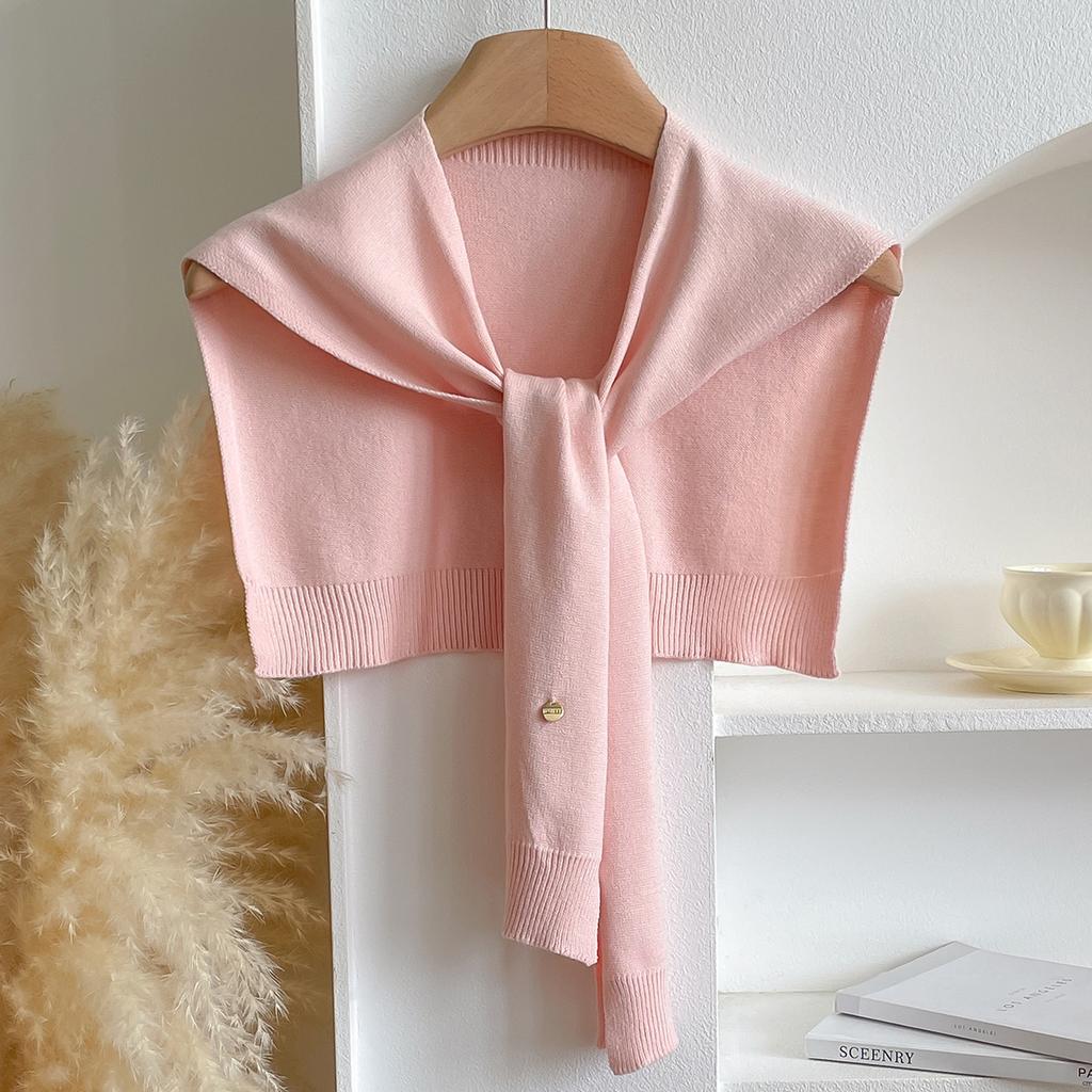 Korean Knitted Shawl Summer Air Conditioning Fake Collar Neck Guard Knit Thin Knotted Cape Shoulder Scarf For Women