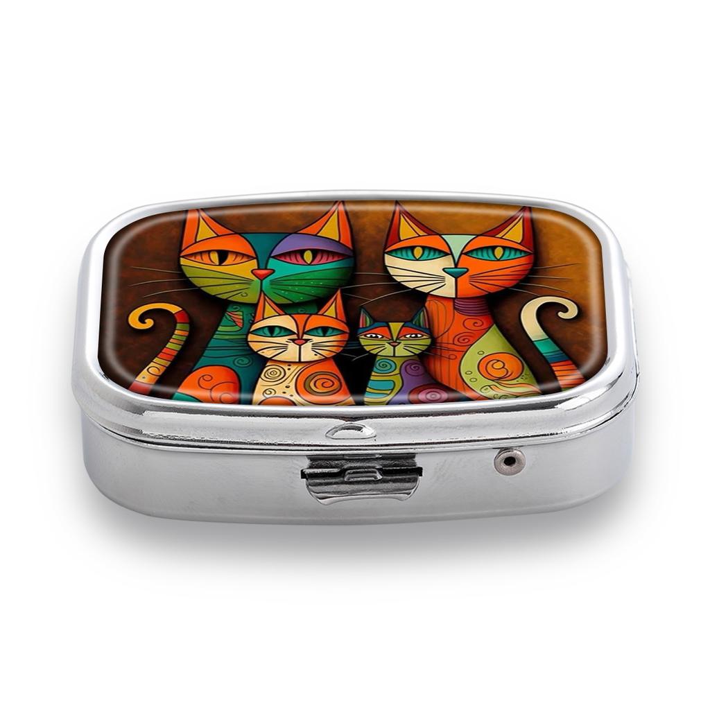 Portapillole Portatile con 2 Scomparti, Mini Custodia Organizer in Metallo per Medicine, Carino Contenitore Stampato per Pillole, Vitamine, Gioielli, Viaggio, Uso Quotidiano