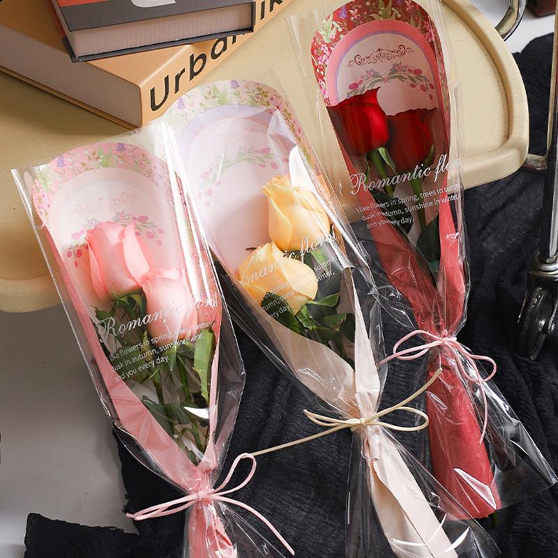 10Pcs Transparent Rose Packaging Bags Flower Bouquet Plastic Bag Bouquet Wrapping Paper Valentine'S Day Wedding Decor