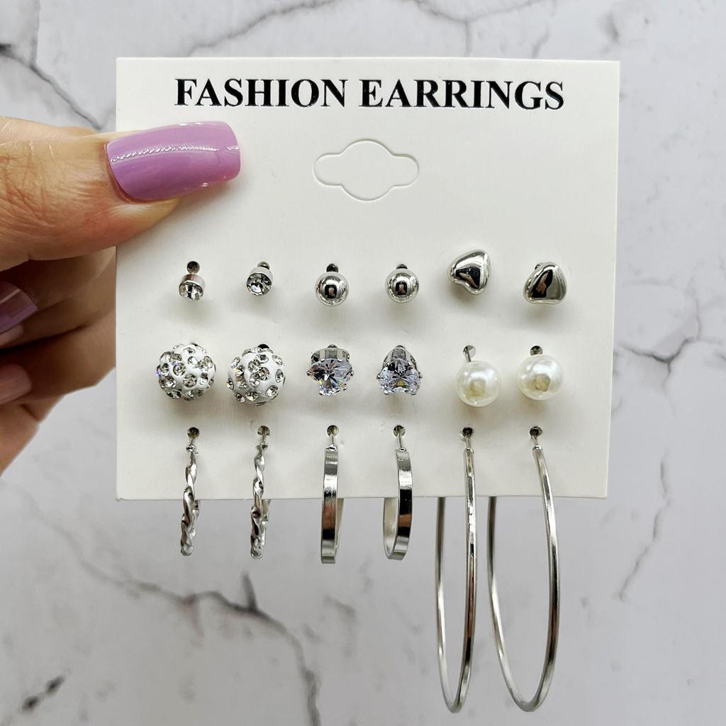 Gold-Pearl Punk Hoop Earrings Set for Women
