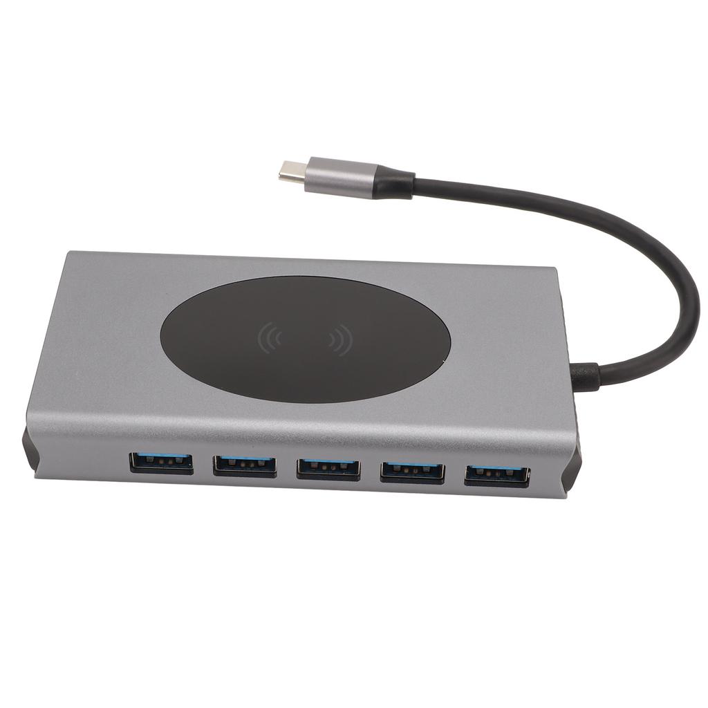 USB C Laptop Docking Station 14 in 1 Type C Hub Multiport Adapter 5 USB SD TF RJ45 PD AUDIO3.5 Dongle Grey