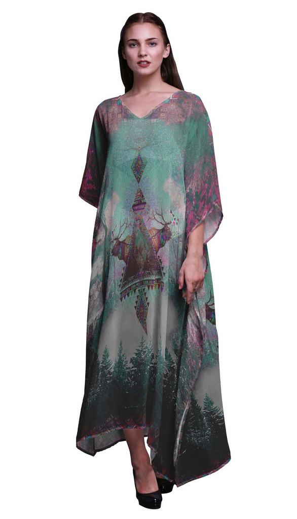 Phagun Deer Jungle Womens Long Beach Kaftan Beachwear Bikini Coverup Maxi
