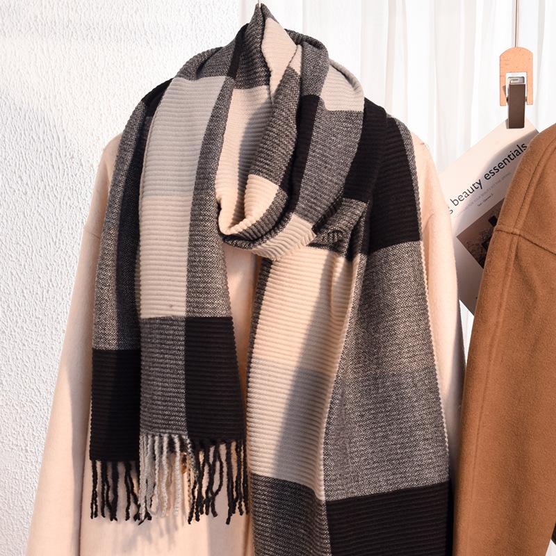 Scarf women's winter new imitation cashmere knitted color matching shawl trendy thickened warm versatile long scarf