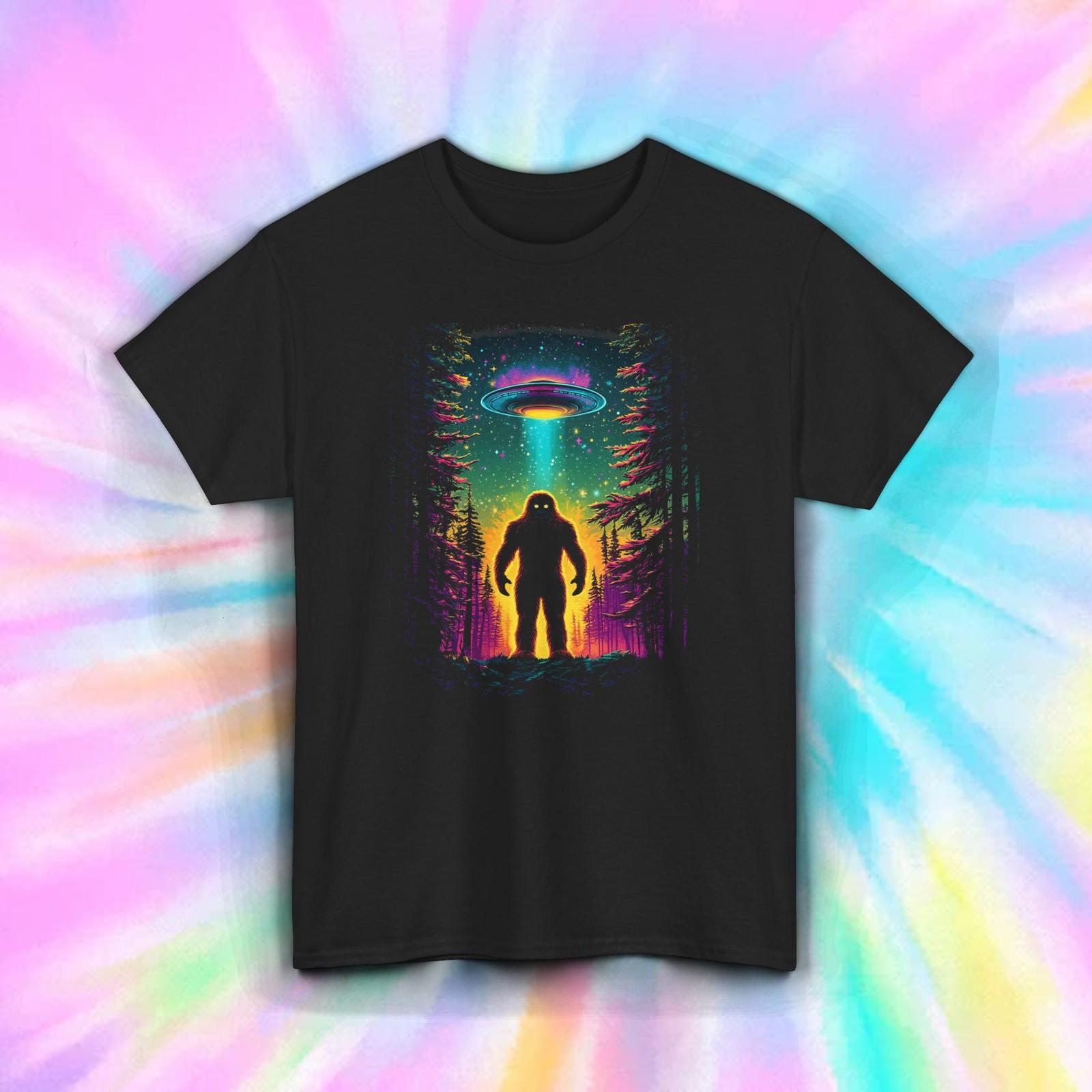 Alien UFO Bigfoot Abduction Shirt Psychedelic Forest Galaxy Creature Tee S-5XL XXXXL