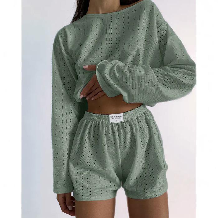 Europäischer und amerikanischer Damen Frühling/Sommer Slim-Fit Set: Lockeres Pullover-Top & Shorts, Schlichter, modischer, vielseitiger Stil