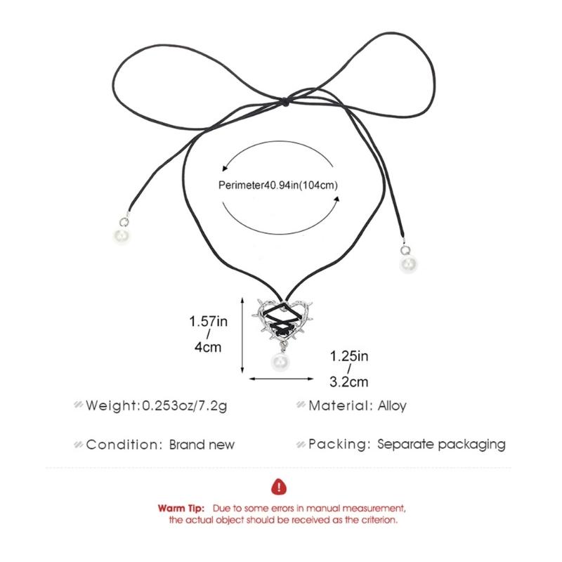 Fashion Thorn Heart Pendant Necklace Sweet Cool Clavicle Chain Lace Up Choker Simple Cord Neck Chain Party Jewelry