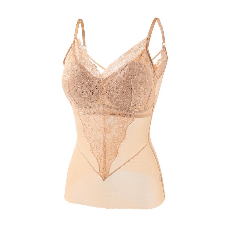 Lace Abdominal Binder Vest with Chest Pads – No Bra Needed for Body Sculpting & Tummy Control