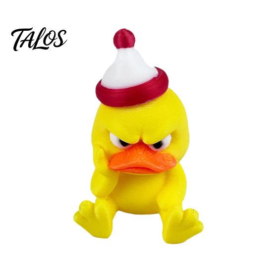 Creative Holiday Gifts 3D Printed Yellow Duck Figurine, Funny Arrogant Statue with Christmas Angry Duckling Figurines Hat, Miniature Ornament for Home