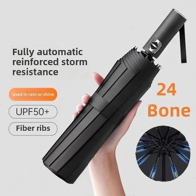 New Automatic Umbrella 24 Bone Solid Color Automatic Umbrella Light Collapsible Large Size Outdoor Sunshade UV Protection