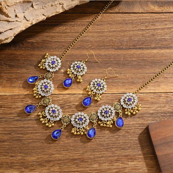 Evropský etnický styl Kapka Květina Šperky Set pro Ženy - Plně Diamantové Náušnice & Náhrdelník