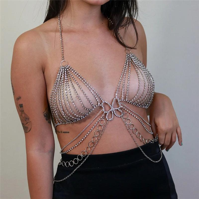 Luoyan Multilayer Butterfly Body Chain Nightclub Rhinestone Belly Chain Bra Sexy Bikini Waist Chain Accessories for Women
