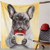 1pc Vintage French Bulldog with Coffee Print Flannel Throw Blanket - Cozy Soft Polyester Knitted Blanket for Sofa,Nap Blanket