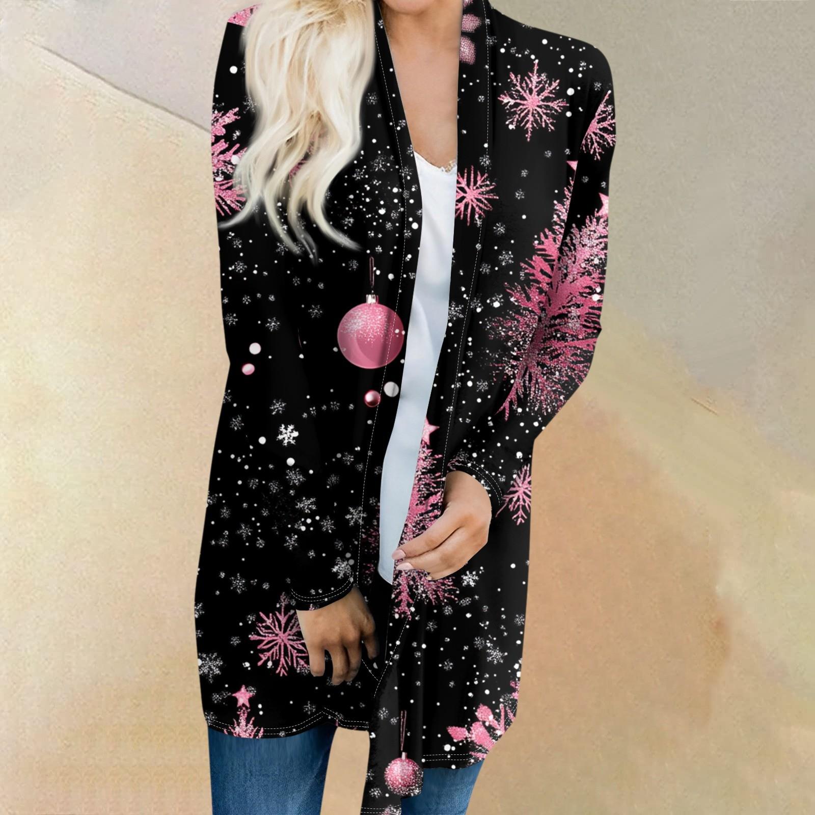 

Женский модный и повседневный рождественский принтованный кардиган средней длины с длинными рукавами XXXL розовый