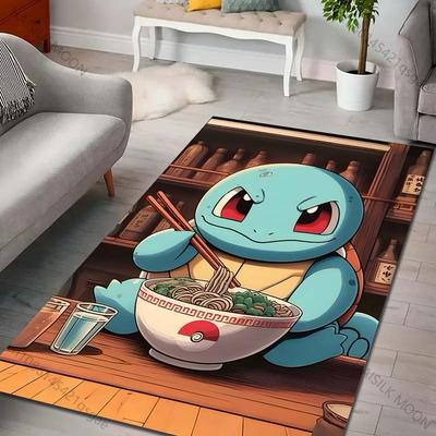 1 Stück Japanischer Anime Pokémon Schiggy Druck Teppich für Wohnzimmer Kinder Schlafzimmer Matte Sofa Fußmatte Heimdekor Anti-Rutsch-Matte