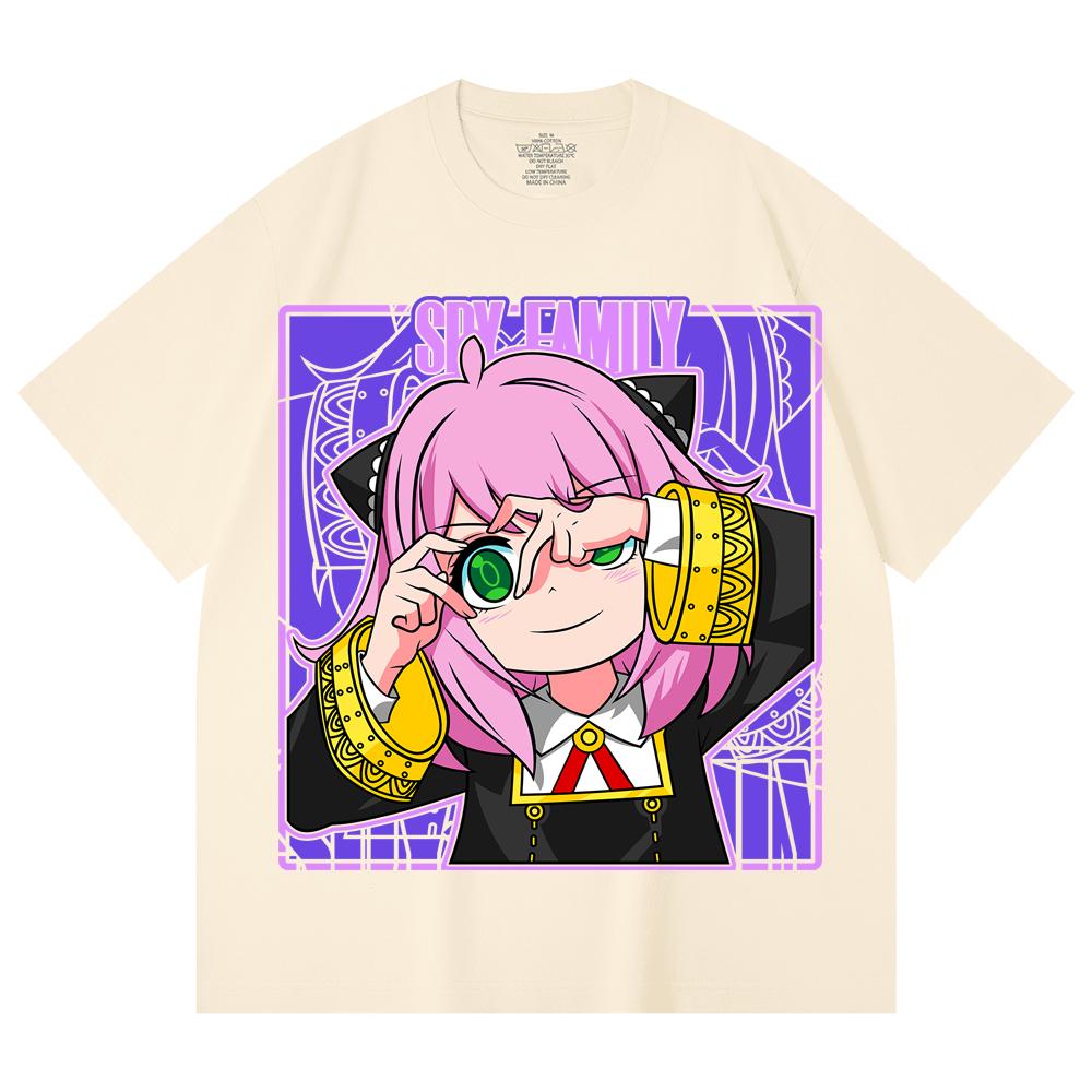 230 Gsm 100% Cotton Spy Family V8 Print Unisex Heavy Cotton T Shirt XS абрикосовый