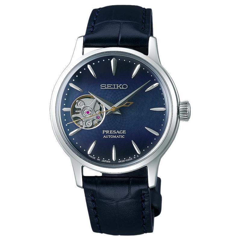 

SEIKO Presage series 50 meters waterproof automatic/manual mechanical movement cowhide strap 33.8mm women s watch blue dial SSA785 синій