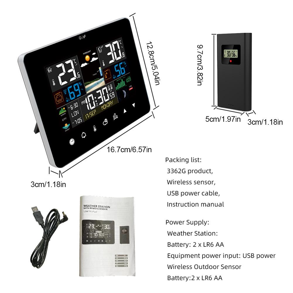 Indoor Outdoor Weather Station with Atomic Clock Thermometer Large Display Station Color Display Digital Forecast Station