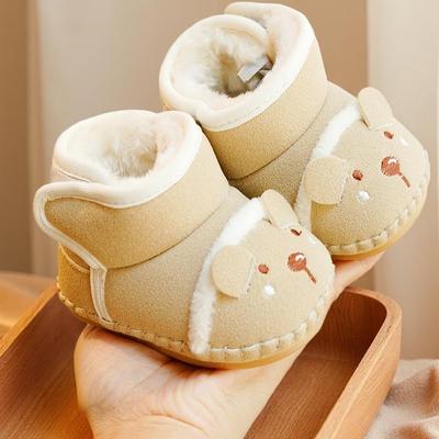 Velvet-Lined Non-Slip Winter Baby Shoes, Soft Sole for 0-1 Year Olds