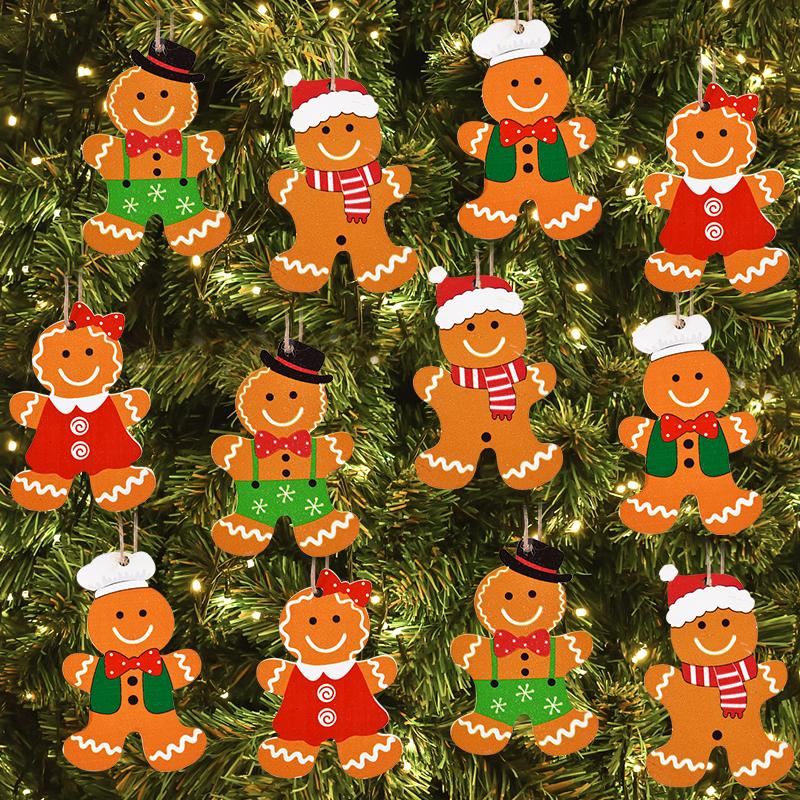 Christmas Gingerbread Man Wooden Pendants Xmas Tree Hanging Oranment 2024 Noel Navidad Decorations for Home New Year Kids Gift