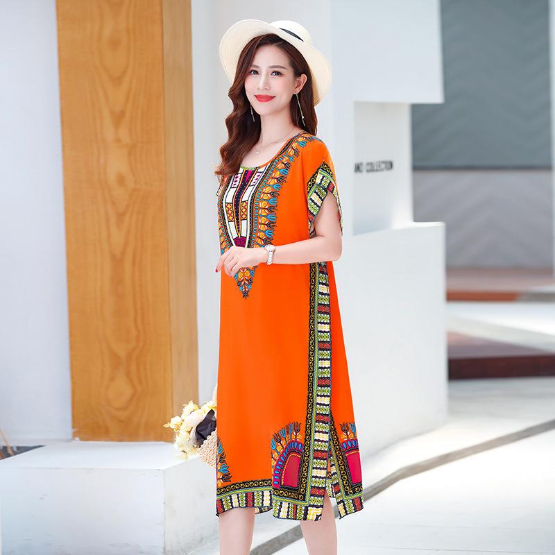 Ethnic Style Dress Fattened Summer Dress Women's Faux Cotton and Silk Skirt Loose Cotton and Silk Home Skirt