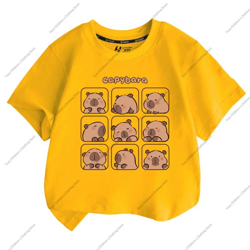 T-shirt Estiva Nuova Tendenza Stampa Capibara Carina per Bambini a Maniche Corte Carina Comoda Versatile T-shirt per Ragazzo e Ragazza