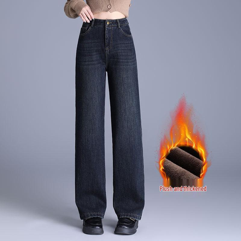 

Женские зимние джинсы с флисовой подкладкой, ретро-синие, облегающие, с широкими штанинами 30