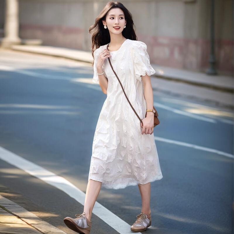 Demana French Style Bubble Pleated A-Line Dress M