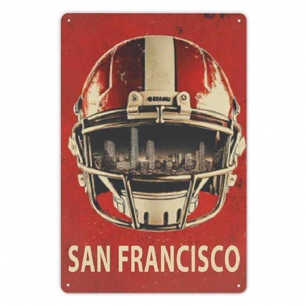 Tin Sign Wall Art American Football Retro Helmet San Francisco 49ers Vintage Bar Decor