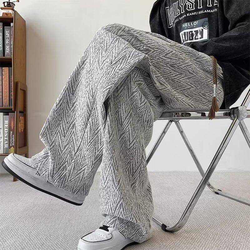 Pleated Design Drawstring Sweatpants Men's Thin Wide-leg Loose American High Street Lazy Versatile Casual Trousers