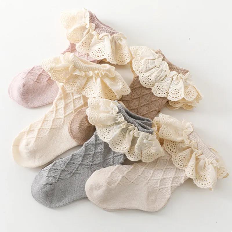 Spring Autumn Baby Girls Socks Newborn Infant Kids Cute Socks Toddler Cotton Lace Flower Short Tube Sock For 0-5Years